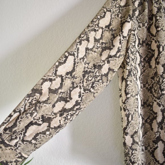 H&M Beige Snakeskin Pattern Chiffon Long Sleeve Blouse - Picture 6 of 14